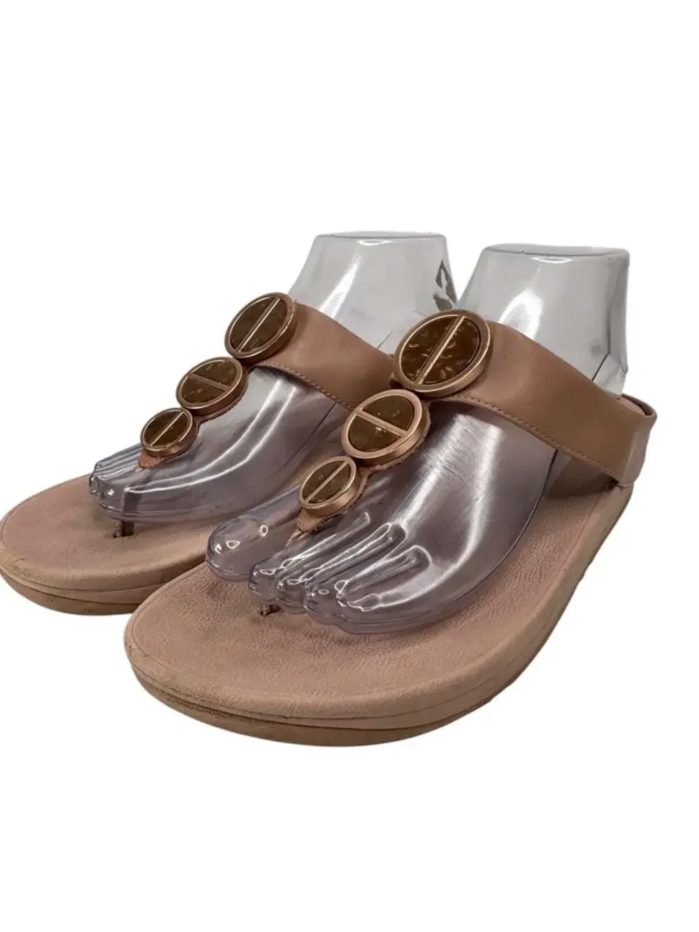 FitFlop Halo Toe Post Sandals Beige Metallic Comfort Walking Womens Size 8